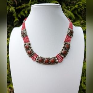 Moroccan African Berber Coral Choker Necklace Jewelry Silver Gypsy Bohemian Boho